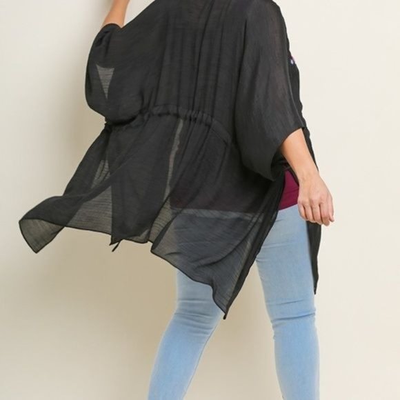 Boutique Umgee Womens Sheer Floral Lightweight Embroidered Tie Front Cardigan - Picture 4 of 8